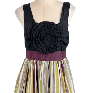 Anthropologie Burlapp Chic Black and Striped Formal Dress with Rosette